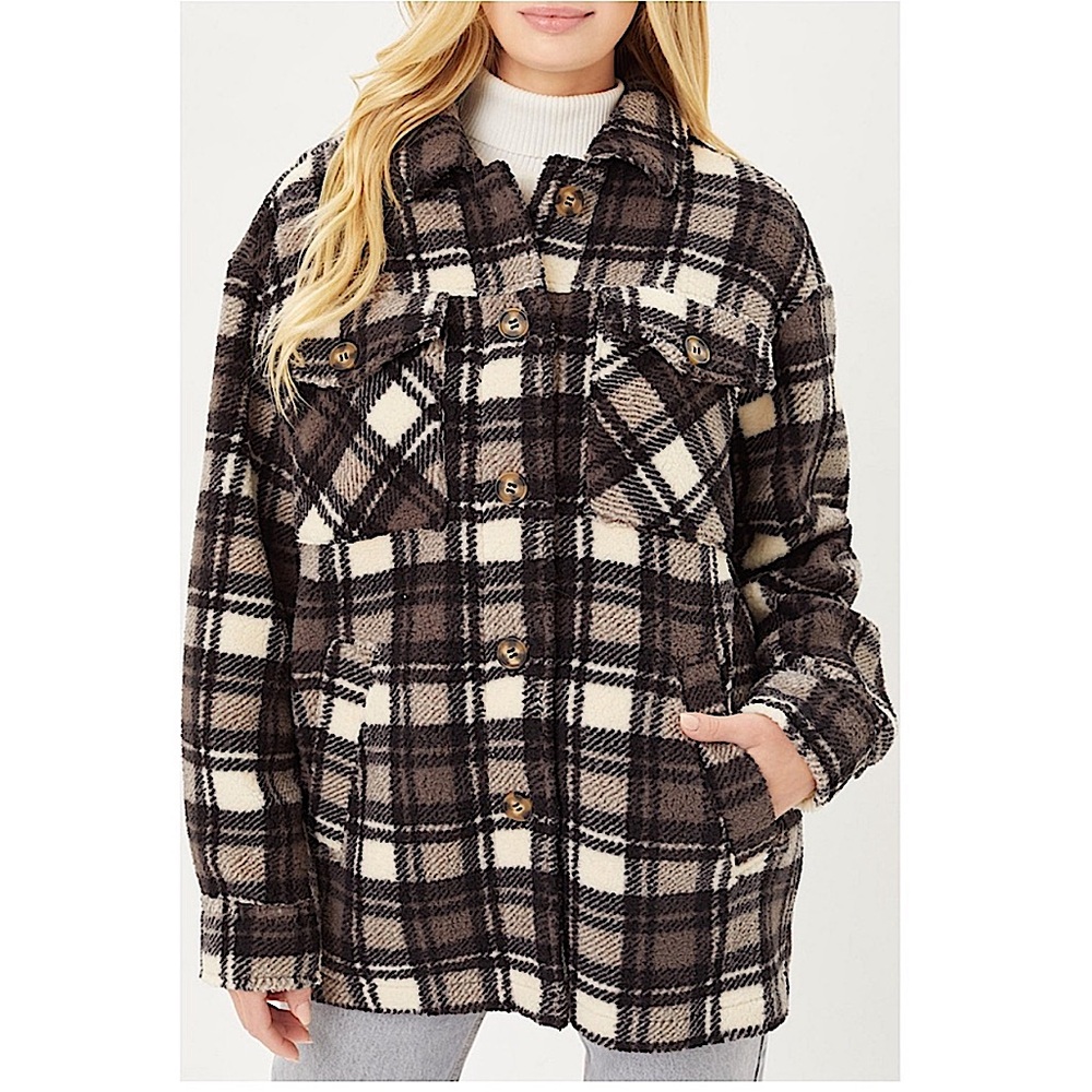 WOMENS PLAID BUTTON DOWN SHACKET - Picture 3 of 6